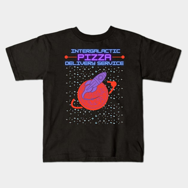 Intergalactic Pizza Delivery Stars Retro Galaxie Kids T-Shirt by Maggini Art